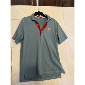 Greyson Clothiers Mens Teal Striped Golf Polo Shirt Wolf Logo Size Medium